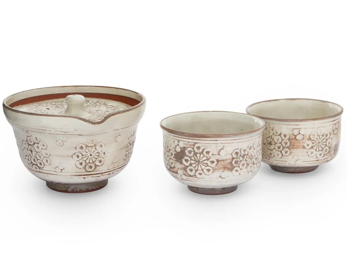 ORYOKI Japanisches Teeservice Kobiki Hana Mischima, 3-teilig* Japanische Teekannen | Teegeschirr